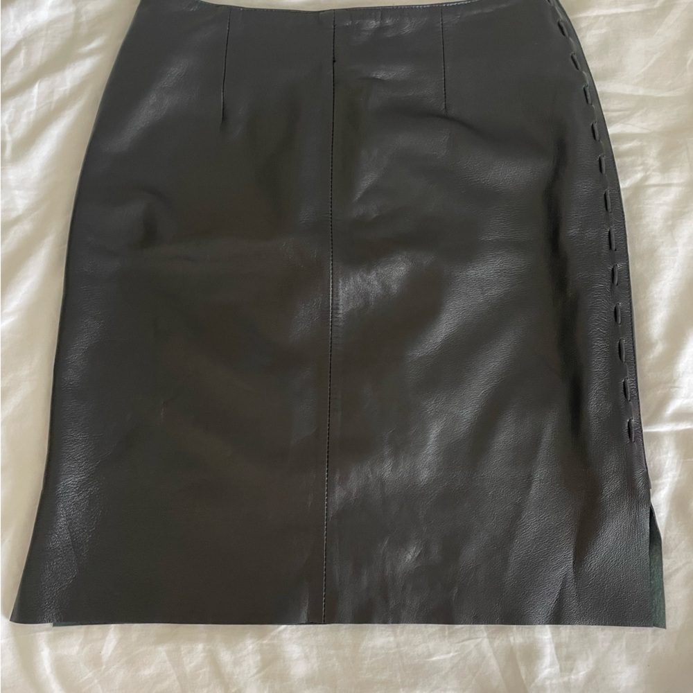 Black leather midi skirt